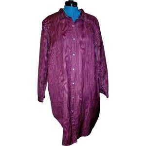 Gudrun Sjoden Womens Boho Lagan Look Dress Linen Cotton Striped W Pockets Sz XL